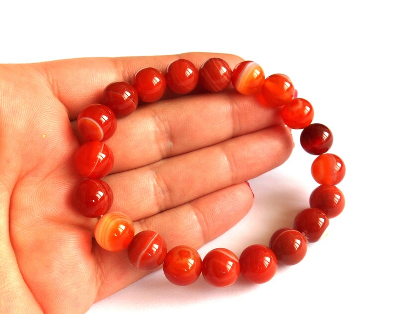 Fire Agate Gemstone Bracelet Wrist Mala Bracelet Agate Stretch Bracelet Natural Fire Agate Bracelet Bracelet for Womens Fire Agate Mala