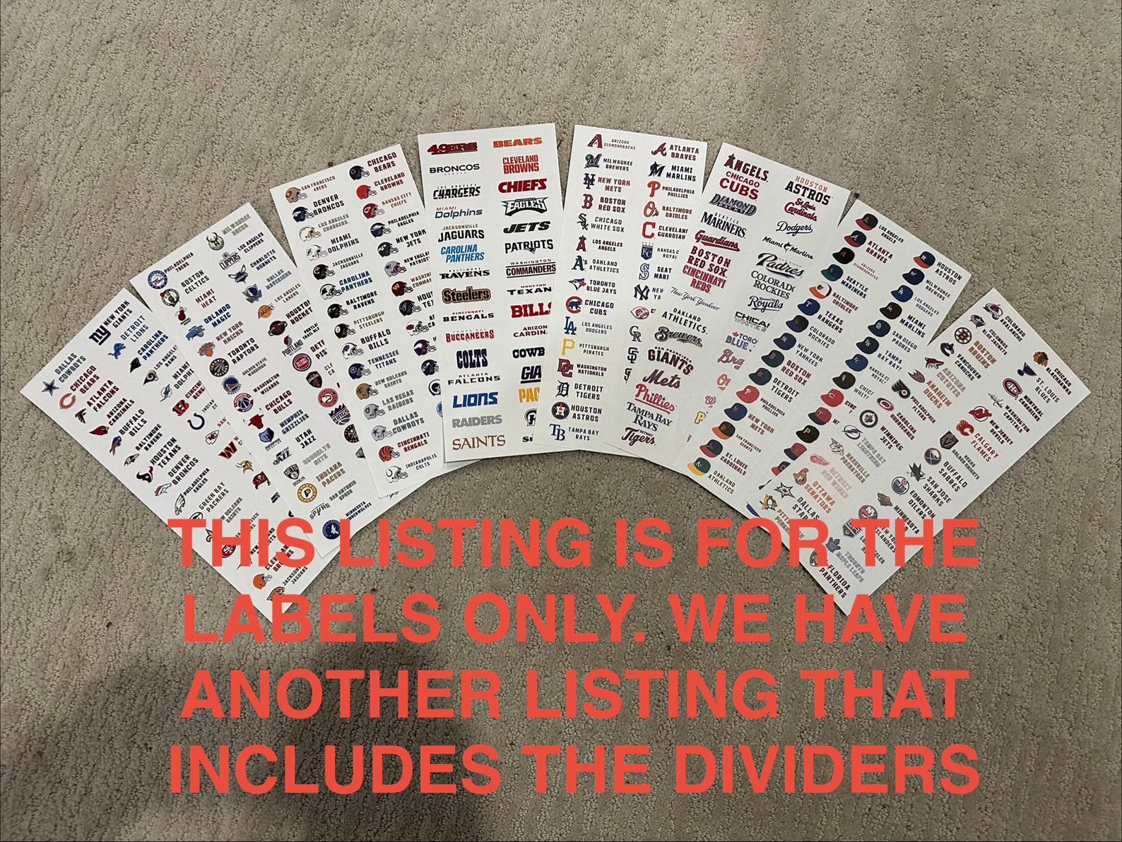 32 Customized Football Team Labels for BCW Tall Card Dividers - LABELS ...