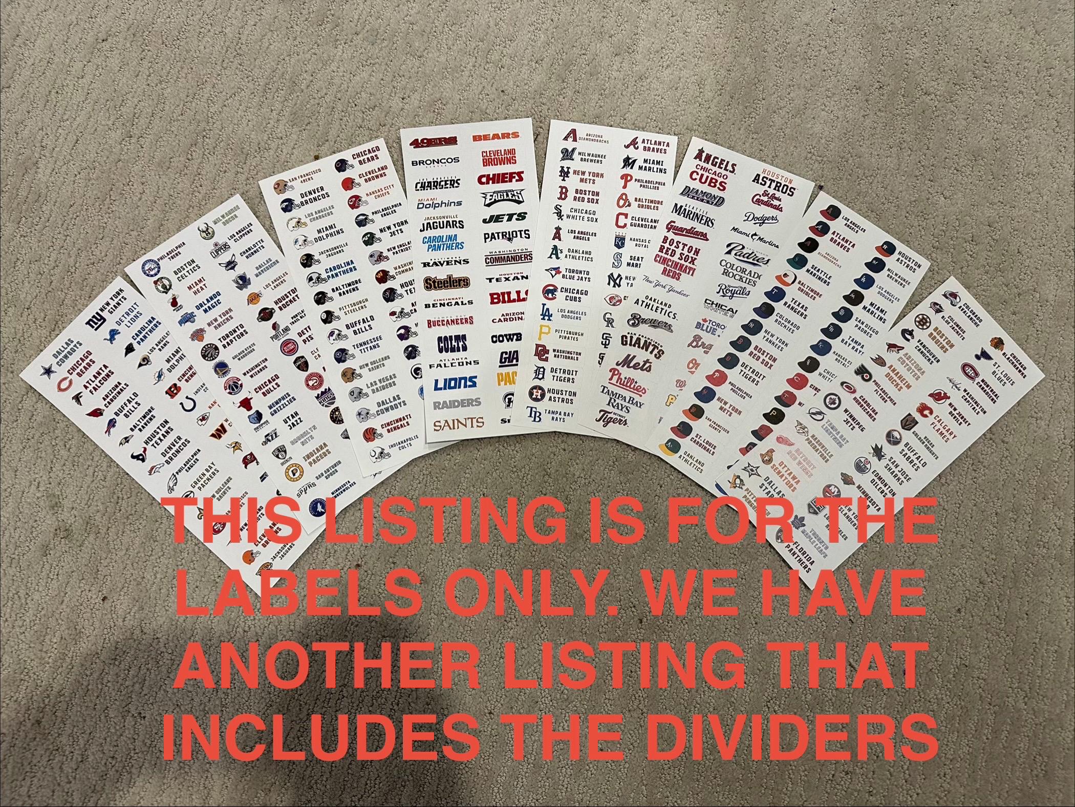 30 Customized Baseball Team Labels for BCW Tall Card Dividers - LABELS ...
