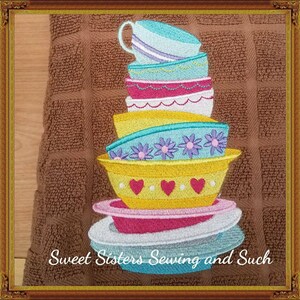Stacked dishes kitchen towel