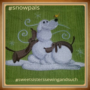 Snow pals Dauchshunds kitchen towel