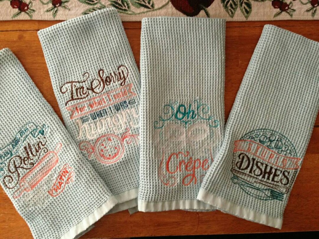 Set of 4 Kitchen Towels With Sayings Etsy
