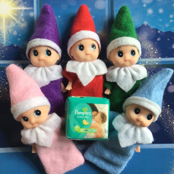 Baby Elf doll, Elf diapers, Christmas Elves. New baby, little brother, little sister. Elf accessories, dollhouse miniature diapers, Elf kits