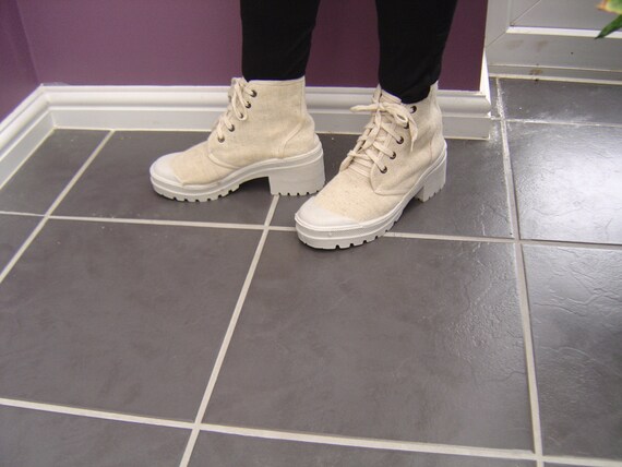 cream canvas boots