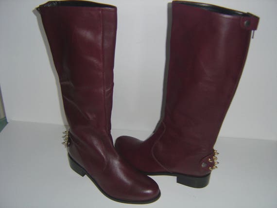 burgundy flat knee high boots