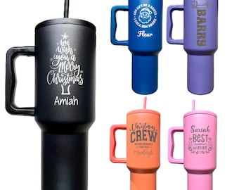 Christmas Engraved 40oz Tumbler with Handle Personalized Holiday Gift Stainless Steel Cup