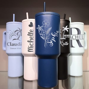 Gobelet personnalisé 40 oz avec anse, nom gravé au laser, tasse cadeau des Fêtes en acier inoxydable