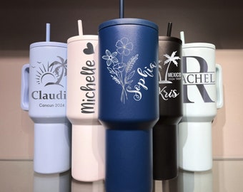 Custom 40oz Tumbler with Handle Laser Engraved Name Stainless Steel Holiday Gift Cup