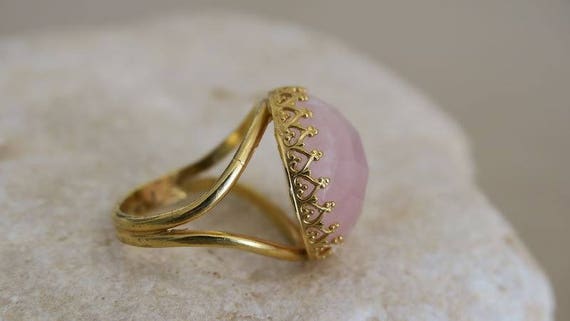 Sale Unique Gifts Rose Quartz Ring Crown Ring Gold Big Etsy