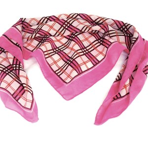 Pink Plaid Head Scarf – Vintage Boho Hair Wrap, Lightweight Square Neck Scarf, 80s Retro Bandana, Summer to Fall Gift for Her