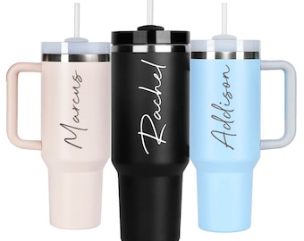Personalized Name 40oz Tumbler – Custom Engraved Mug with Handle & Straw, Gift for Him or Her