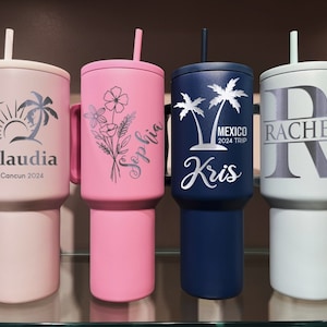 Gobelet gravé de 40 oz avec anse, cadeau personnalisé en acier inoxydable pour elle, tasse des Fêtes