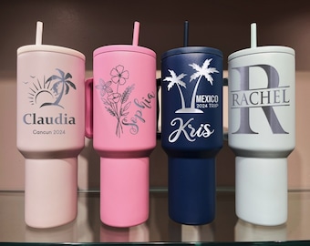 Engraved 40oz Tumbler with Handle Personalized Stainless Steel Gift for Her Holiday Cup