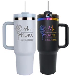 Ensemble de gobelets Mr et Mme, cadeau de mariage personnalisé, tasses pour couple 40 oz gravées avec noms et date, cadeau de shower de bébé