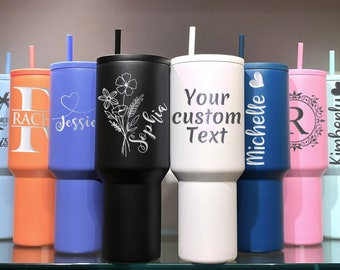 Personalized 40oz Tumbler with Handle Custom Text Laser Engraved Stainless Steel Gift