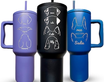 Personalized Dog Tumbler 40oz with Handle Laser Engraved Stainless Steel Pet Lover Gift