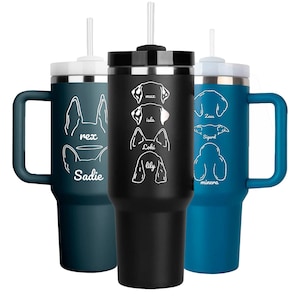 Personalized Dog Lover 40oz Tumbler – Custom Engraved Pet Mug with Handle & Straw, Memorial Gift for Dog Owners