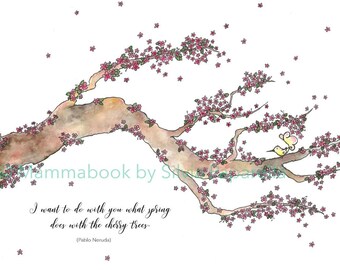 Cherry Tree card, limited Edition. From original watercolour illustration by Silvia Paparella