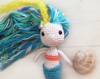 Little Mermaid Amigurumi Pattern. INSTANT DOWNLOAD. Sweet crocheted Doll with colorful hair. Sea creature Plush. Easy instructions