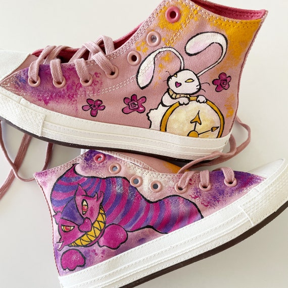 Wonderland Handpainted Converse With Cheshire Cat Talking Flowers the White Bunny and the Crichet Game Etsy UK