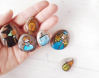 Custom Story Stones Set with your favorite Theme or Book Characters on it.  Handmade unisex natural role game. Birthday gift idea