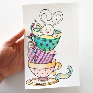 Illustrazione originale "Bianconiglio" di Silvia Paparella ispirata ad Alice nel Paese delle Meraviglie. SPEDIZIONE GRATUITA