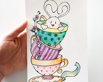 Alice in Wonderland inspired illustration "White bunny" by Silvia Paparella. FREE SHIPPING