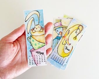 Bookmark Calendar 2024 twelve handmade bookmarks for twelve months with illustrations by Silvia Paparella