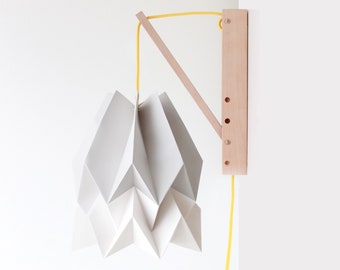 Wall Paper Lampshade | Origami Lamp Light Grey with Polar White Stripe with Wooden Structure