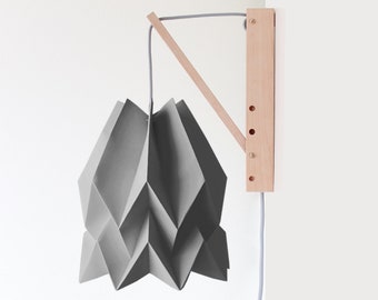 Wall Paper Lamp | Origami Lamp Plain Alpine Grey with Wooden Structure