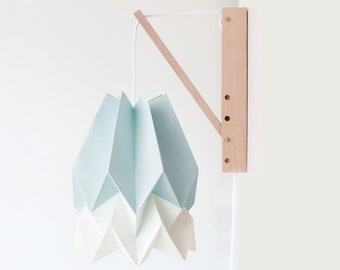 Origami Lamp Shade | Wall Lamp Mint Blue with Polar White Stripe with Wooden Structure