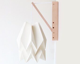 Lampe en papier peint | Lampe Origami Uni Blanc Polaire avec Structure en Bois