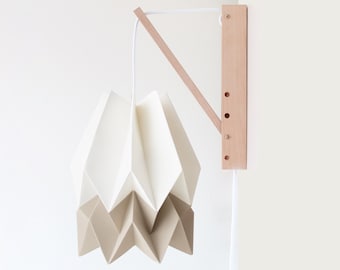 Wall Sconce Origami | Handmade Lampshade Polar White with Light Taupe Stripe with Wooden Structure