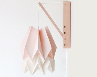 Wall Sconce Lampshade | Origami Lamp Pastel Pink with Polar White Stripe with Wooden Structure