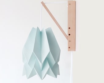 Wall Sconce Lamp | Origami Lamp Plain Mint Blue with Wooden Structure