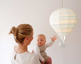 DIY Air Balloon Kit with Stripes, Papercraft Low poly, Paper Lamp