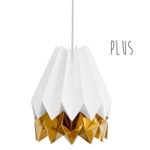 Origami Lamp Shade, Ceiling Paper Lamp | PLUS Polar White with Warm Gold Stripe