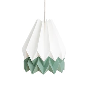 NEW! Hanging Lampshade, Origami Lamp | Polar White with Forest Mist Stripe