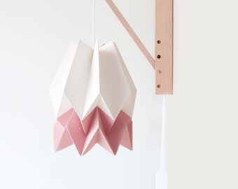 NEW! Original paper Lamp | Wall Lamp Polar White with Dusty Rose Stripe with Wooden Structure