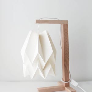 Origami Lamp Table Lamp Plain Polar White with Wooden Structure image 3