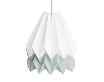 NEW! Paper Lamp, Origami Lampshade | Polar White with Smokey Sage Stripe