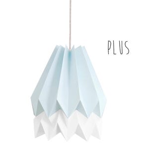 Hanging Paper Light, Origami Light for living room or bedroom | PLUS Mint Blue with Polar White Stripe | Design Lamp
