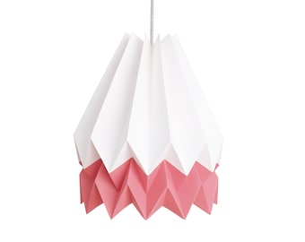 NEW! Origami Lampshade, Paper Lamp | Polar White with Dry Berry Stripe
