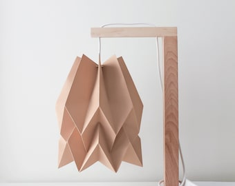 NEW! Origami Lamp | Table Lamp Plain Warm Chestnut with Wooden Structure