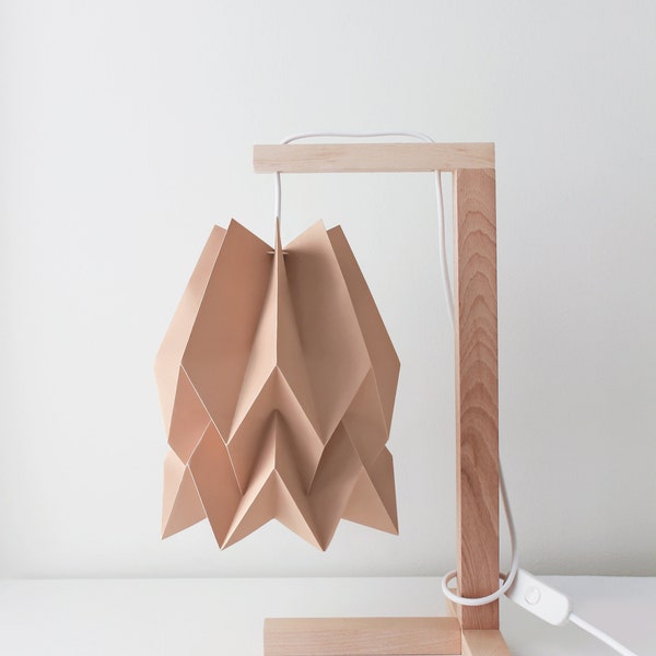 NEW! Origami Lamp | Table Lamp Plain Warm Chestnut with Wooden Structure