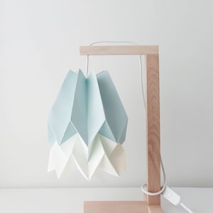 Origami lamp | Table Lamp Mint Blue with Polar White Stripe with Wooden Structure