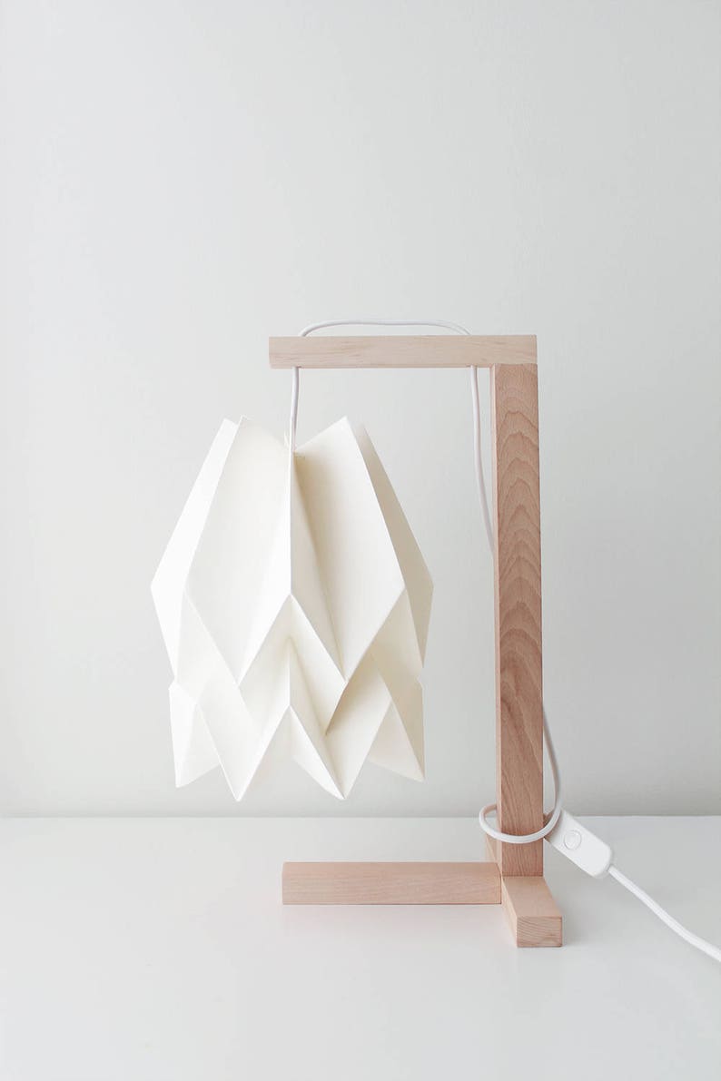 Origami Lamp Table Lamp Plain Polar White with Wooden Structure image 2