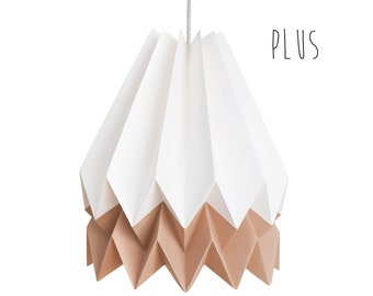 NEW! Hanging Paper Light, Origami Light for living room | PLUS Polar White with Warm Chestnut Stripe