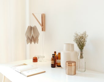 Applique murale en bois | Lampe Origami Uni Taupe Clair avec Structure en Bois