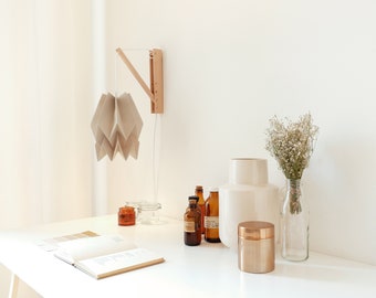 Wooden Wall Sconce | Origami Lamp Plain Light Taupe with Wooden Structure